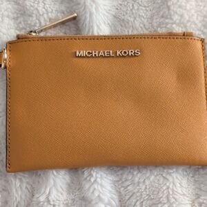 Michael Kors Small Saffiano Zip Wallet in Cognac Tan